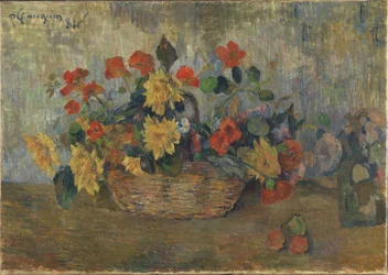 Nasturtiums och Dahlior i en korg