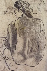 Sittande tahitisk nakenmodell bakifrån, ca 1902