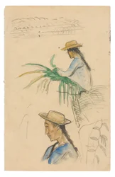 Skisser av figurer, Pandanus-blad och vaniljväxt