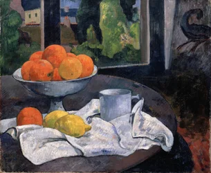 Stilleben med fruktskål och citroner, ca. 1890.
