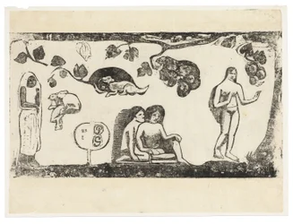 Kvinnor, djur och lövverk, från Suite of Late Wood-block Prints
