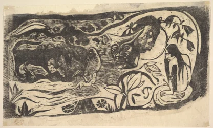 Träsnitt med behornat huvud, 1898-99.