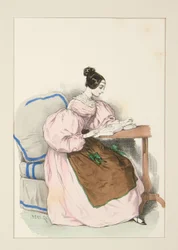 HEMMA (september 1835) Klänning av skotsk batist, ...