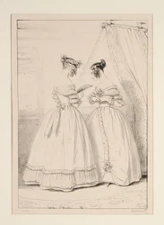 JANUARI 1838. Klänning av crêpe med en volang av rynkad tyll.