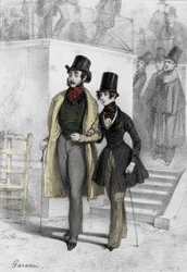 Porträtt av författaren George Sand (1804-1876) Aurore Dupin, Baronne Dudevant, student i Paris, iklädd pojken Teckning av Paul Gavarni (1804-1866)