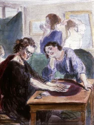 De gamla loretterna, spåkvinnan i Paris, mitten av 1800-talet (litografi)