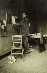 Amedeo Modigliani i sin ateljé, ca 1915