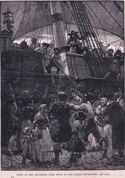 Scen för avgången från Leith av Darien-expeditionen AD 1698 (litho)