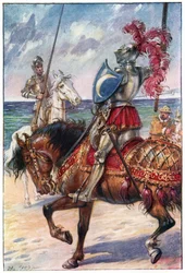 Riddaren av den vita månen, illustration ur "Don Quijotes äventyr", utgiven av G. Bell and Sons, Ltd., 1911