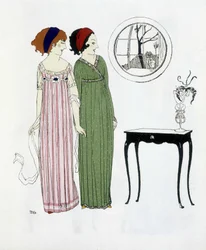 Skapandet av Paul Poiret hämtat från "" Les Dresses de Paul Poiret", teckning av Paul Iribe. 1908
