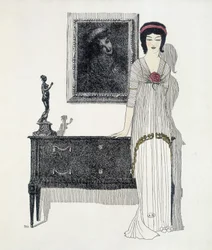 Skapandet av Paul Poiret från ""Les Dresses de Paul Poiret"", teckning av Paul Iribe. 1908