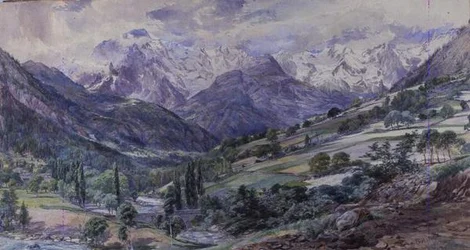 En alpin utsikt (akvarell)