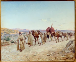 En karavan i öknen nära Biskra i Algeriet 1892 Målning av Jean Baptiste Paul Hippolyte Lazerges, dit Paul Lazerges (1845-1902) 1892 Sön. 0,81x1,01 m Nantes, musee des Beaux Arts - En husvagn i öknen nära Biskra, Algeriet