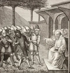 Benedictus av Nursia anklagar Baduila Aka Totila, ostrogoternas kung, för att ha lurat honom och förutspår hans död.