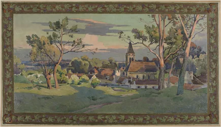 Skiss till stadshuset i Thiais: by med kyrka, ca 1902 (olja på duk)
