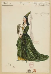 Isabella av Bayern. Kostymdesign för operan Charles VI av Fromental Halévy, 1843.