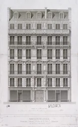 Förslag till ett flerbostadshus i Haussmannstil på rue de la Paix i Paris, omkring 1860