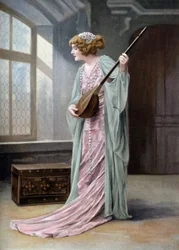 Operasångerskan Marguerite Carre (1880-1947) som Orlanda i operan "La reine fiammette" i Paris, foto av Paul Nadar från franska tidningen "Le Theatre" 11 oktober