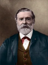 Porträtt av Etienne-Jules Marey (1830-1904); engelsk vetenskapsman och kronofotograf; uppfinnare av sfygmograf och en pionjär inom fotografi och film. Foto av Nadar, Paul (1856-1939). Digital färgläggning.