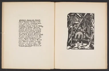 Black Poplar Pond, illustration från "Places. 7 prints reproducerade från träblock designade och graverade av Paul Nash, med illustrationer på prosa". London, William Heinemann