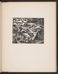 Garden Pond, illustration från "Places. 7 tryck återgivna från träblock formgivna och graverade av Paul Nash, med illustrationer på prosa". London, William Heinemann