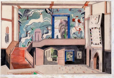 Inredning, ca 1920-30-talet (akvarell på papper)