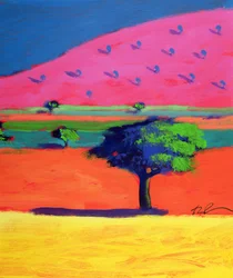 Pink Hill (akryl på kort)
