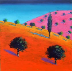 Pink Hill (akryl på kort)