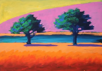 Pink Hill Yellow Sky, 2021 (akryl på kartong)