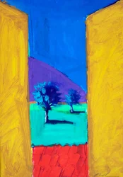 Yellow Shutters, 2024 (akryl på papper)