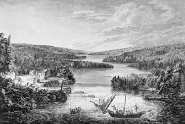 Utsikt över Miramichi, en fransk bosättning i St Laurence-bukten, 1760