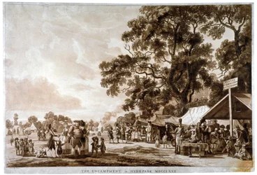 Arméläger i Hyde Park, London, 1780.