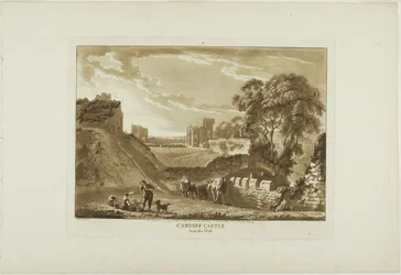 Cardiff Castle från väster, plansch två från Twelve Views in Wales