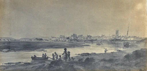 Cardiff from the South (penna  tusch och lavering på papper)