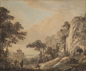 Landskap med ryttare (penna, bläck, pensel & wc på papper)