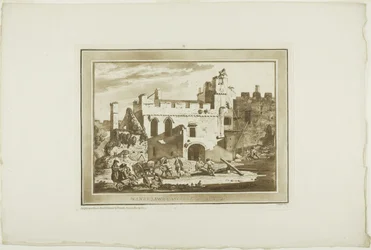 Manerbawr Castle, från tolv vyer i Aquatinta från teckningar tagna på plats i södra Wales