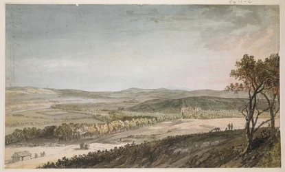Nithsdale, med Drumlanrig, ca 1751 (penna, tvätt och akvarell över penna på papper)