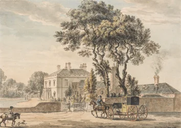 Nordostvy av Sir John Elvils hus på Englefield Green nära Egham i Surrey