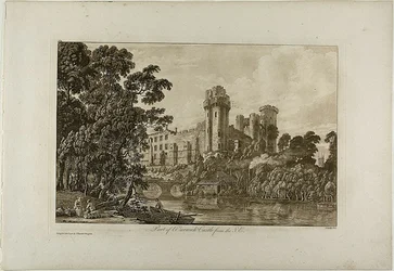 En del av Warwick Castle från sydost, skylt 4