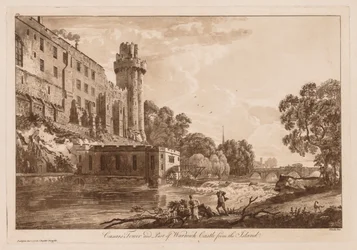 Utsikt över Warwick Castle: Caesars ower och en del av Warwick Castle från ön, 1776.