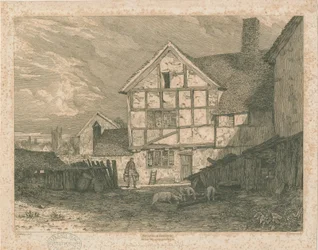 Wolverhampton - Ruinerna av ett korsvirkeshus: stålgravyr, nd [c 1815]