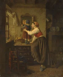 Kvinna och barn framför en spegel, 1870-talet