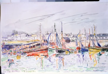 ""La Turballe"" Segelbåtar i hamnen i La Turballe i Loire Atlantique. Akvarell av Paul Signac (1863-1935) 1930 Pushkin Museum, Moskva