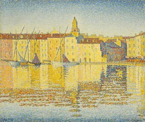 Hamnens hus, Saint Tropez av Signac, Paul (1863-1935). Olja på duk, storlek: 46,5x55,3