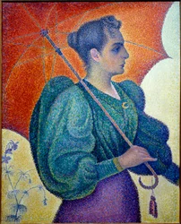 Kvinnan har paraplyet. Målning av Paul Signac (1863-1935)