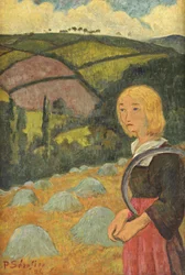 Ung bretonsk flicka och höstackar, 1924