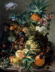 Stilleben med frukt och blommor. Målning av Paul Theodor van Brussel (1754-1795) Privat samling.