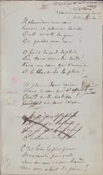 ”Il pleure dans mon coeur, Comme il pleut sur la ville...”, handskriven dikt ur ”Romances Sans Paroles”, 1873