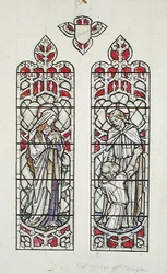 Fönsterdesigner föreställande St. Maria Magdalena och Kristus med St. Peter för Claverton Parish Church