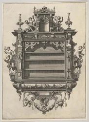 Väggmonterad hylla från Verscheyden Schrynwerck ... [Plusieurs Menuiseries ...], 1658.